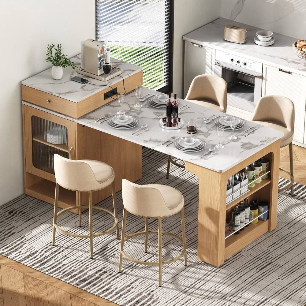 Buy Kitchen Island Solid Wood Extendable Dining Table Storage Drawers ...