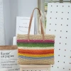 Woven bag Ladies 2024 new autumn/winter fashion color contrast shoulder bag Large capacity Tote bag holiday commute bag