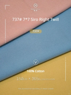 Factory 737# Heavy Weight Siro Spun Right Twill Cotton Textile Fabric Full Process Pad Dyeing