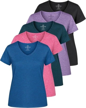 Women V-Neck Slim Fit Athletic T-Shirt, Quick Dry Breathable Stretch Sports Top for Yoga Gym Running Workout