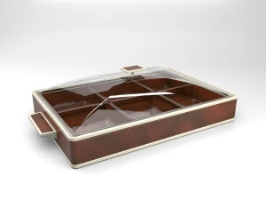 Matte-Lacquer Snack Tray with Leather Decor