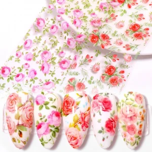 10 Pcs Rose Flowers Nail Foils Tropical Leaves Manicuring DIY water decal sticker