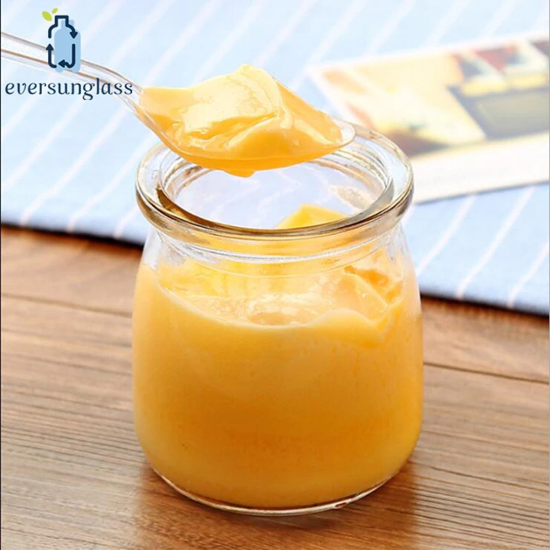 100ml Wholesale Multifunctional Mousse Pudding Cup Yogurt Jam Glass Jar with Silicone Lid for Drinks, Desserts Yogurt Maker