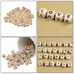 10mm Wooden Letter Beads with Black Alphabet Bracelets Necklace DIY Craft