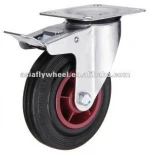11 Plastic core back rubber caster with brake