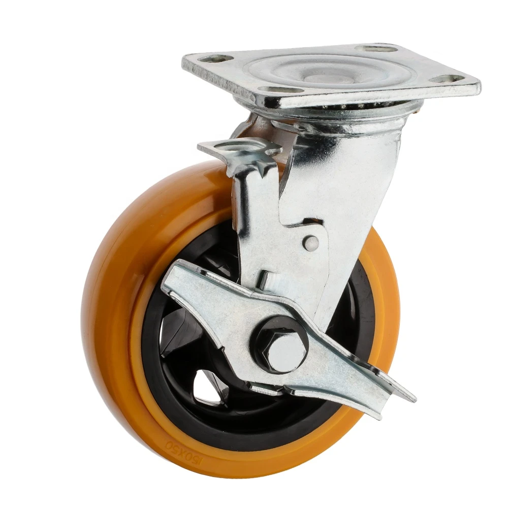 125 mm high quality swivel pu caster wheel heavy duty pu caster brass wheel caster