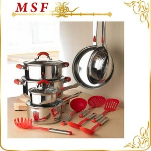 12pcs stainless steel cookware set surgical stainless steel cookware 2.0L whistle kettle heat resistant silicon handle MSF-3014