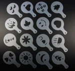 16Pcs Coffee Latte Barista Art Stencils Cake Duster Templates Coffee Tools