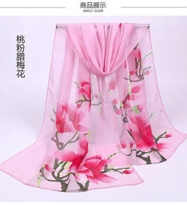 2019 Hebei Fashion Stylish Women Long Soft Shawl Patterns Printed Scarves Silk Chiffon Scarf