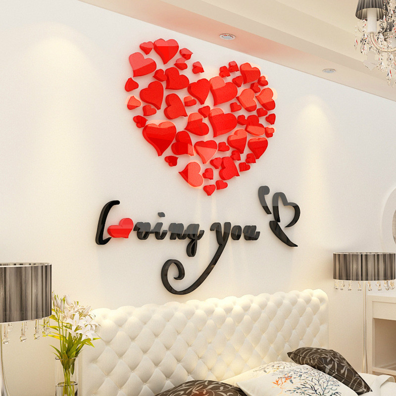Buy 2020 Newest Love Acrylic Creative 3d Wall Stickers Heart Wall Decal ...