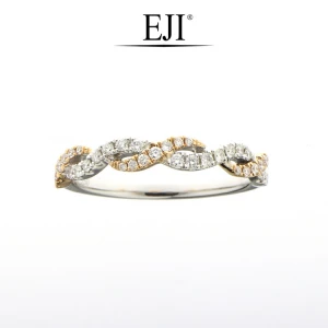 2020 Popular Twisted Designed 18k Two-Tone Gold Diamond Wedding Band Ring