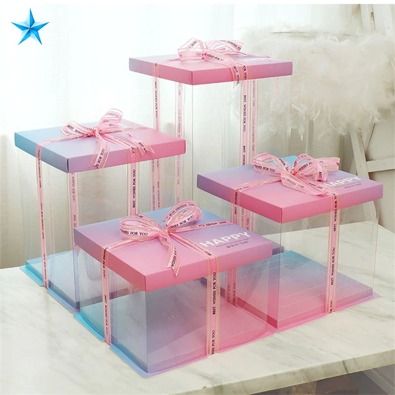Birthday Pet Tall Wedding Clear Cake Box In Plastic with Ribbon Arcylic Cake Box White Large Big Cake Packaging Boxes