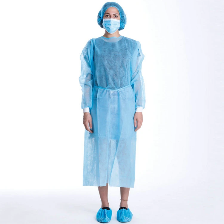 2021 NEW blue PP non woven disposable isolation gown with knitted cuff level 1
