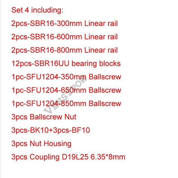 3 ballscrews + 3 sets linear guides SBR linear rails +3sets BK/BF15+couplers cnc parts