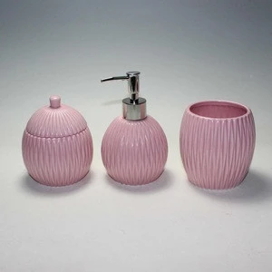 3 PCS Pink Ceramic Bathroom Accessory Set