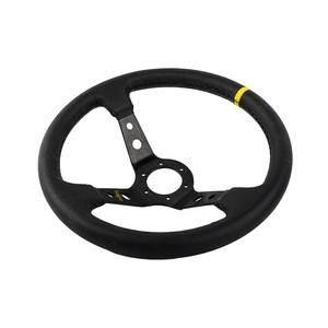 340mm Flat Racing Caliber Black And Yellow PVC Car Steering Wheel Leather Material