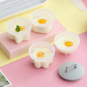 4 Pcs/Set Cute Egg Boiler Plastic Poacher Set Kitchen Egg Cooker Tools Mold Form With Lid Brush Pancake Maker
