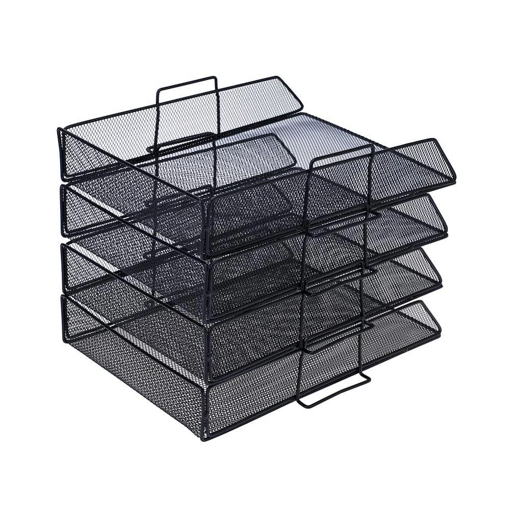 4 Tier Stackable Letter Trays  Metal Mesh Paper Trays, Office Organizer