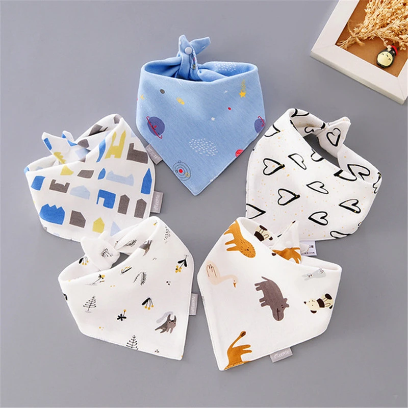 5Pcs/pack Wholesale Cotton Soft Absorbent baby bandana drool bibs for baby feeding Baby cotton bibs