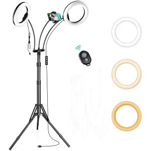 8 inch Double selfie ring light with phone holder Dimmable video led makeup light Beauty Ring light with tripod stand