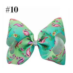 8 inch flamingo handmade boutique  hair ribbon bow with alligator clip