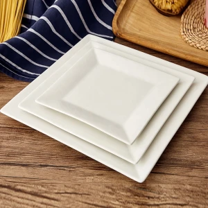 8 inch simple white flat square ceramic dinner plate porcelain cake plate kitchen ceramic hot plate