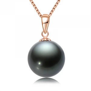 925 sterling silver real Tahitian Cultured 9~12mm round Black Pearl Pendant Necklace 18k gold jewelry women