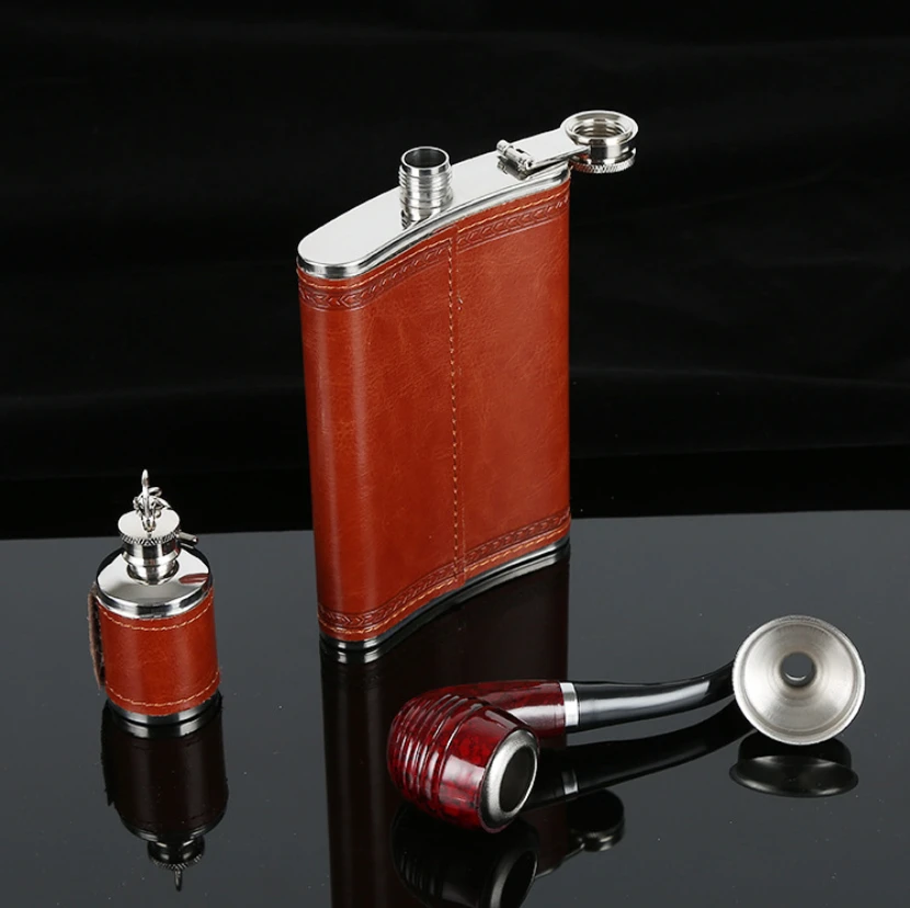 9oz Stainless Steel Hip Flask Bottle set with Free Funnel Liquor And  Tobacco Pipe Drinking of Alcohol Whiskey Groomsman Gift