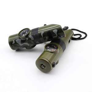 ABS 7 in 1 multi-functional emergency survival whistle with compass led flashlight thermometer