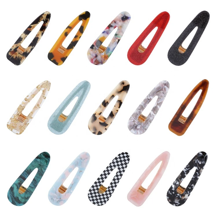 Acrylic Resin Acid Acetate Jelly Triangle Retro Alligator Barrettes Hairpins Duckbill Hairgrips Metal Hair Clips for Women