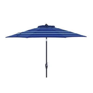 allen + roth Blue Stripe Market Patio Umbrella (Common 9-ft W x 9-ft L; Actual 8.6-ft W x 8.6-ft L)