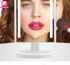 Amazon hot sell USB direct charging Vanity light up cosmetic mirror folding Tri fold LED makeup mirror