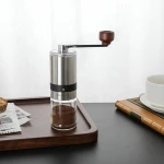 Amazon hot selling 304 Stainless steel adjustable Ceramic core burr hand Manual Coffee maker grinder with glass bottle  jar