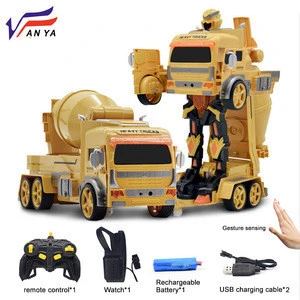 Amazon New Deformation engineering vehicle smart robot  Watch kids remote control toy gesture control robot