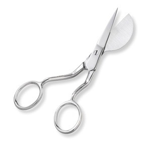 Applique Scissors 6&quot; Polish Finished Curved Handle Paddle Shaped Blade Duckbill Stainless Steel Sewing Scissors.