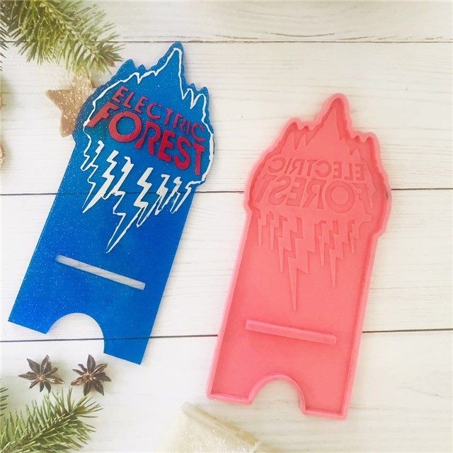 B843 DIY Shiny Resin Phone Holder Electric Forest Silicone Mold For Phone Stand