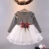 Baby girls long sleeve cute style striped cotton dress