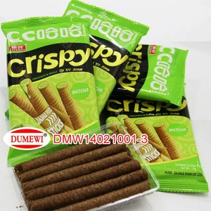 Bag Wrapped Matcha Flavored Filling Rolls Wafer Biscuits
