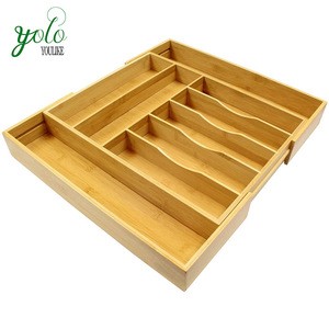 Bamboo Utensil Drawer Organizer Silverware Tray with 9 Compartments