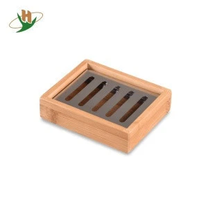 Bathroom vanities wholesale wooden bamboo soap dish holder with stainless insert
