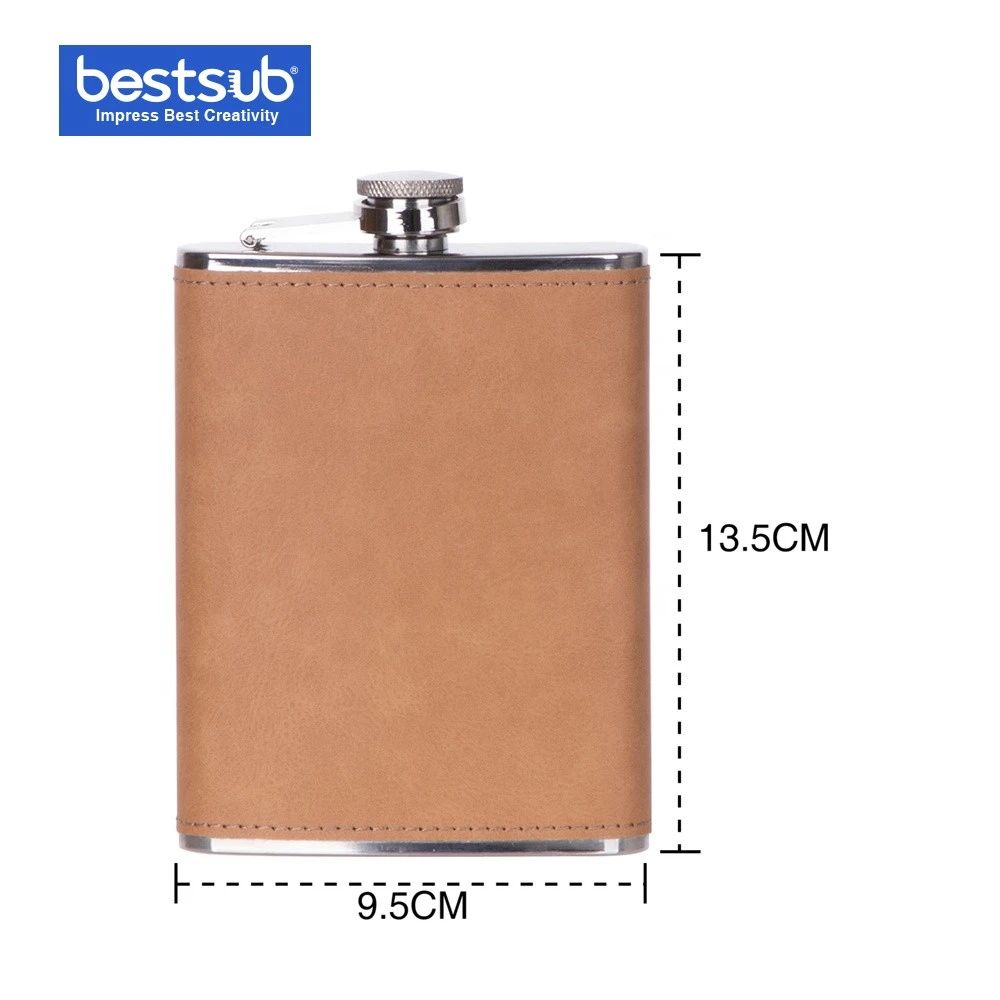 Bestsub Supplier 8Oz 240Ml Brown Custom Pu Leather Cover Mini Travel Stainless Steel Whiskey Hip Flask Blank Sublimation For Men