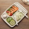 Biodegradable Wheat Straw Kids Food Divided Snack Plate Tray with Flatware Set Plastic 4/5 Compartments Egg Tray Plate