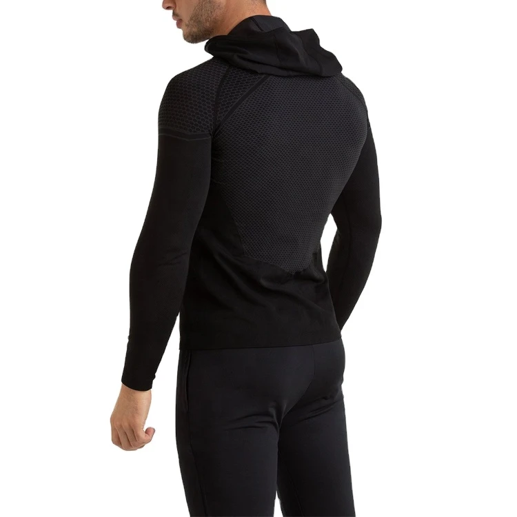 Blank Long Sleeve Sports T Shirt Custom Printed Performance Shirt Mens Muscle Fit Gym Shirt with hood