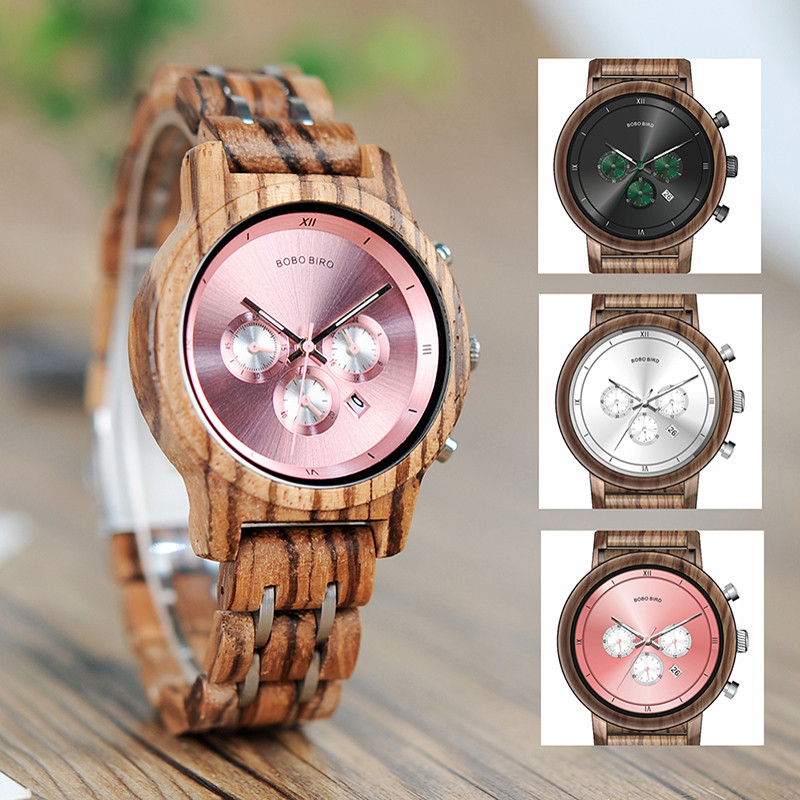 BOBO BIRD P18 Wooden Watches for Women Luxury Wood Metal Band Chronograph Date Quartz Watch Luxury Versatile Ladies Timepiec
