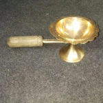 Brass Diya Round Shape Wooden Handle Gold Polish