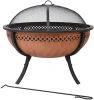 Bronze Outdoor Camping or Backyard Crossweave Cut Out Fire Pit with Spark Screen Log Poker and Metal Wood Grate