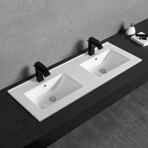 CB1200D China sanitary ware modern design double wash basin ceramic bathroom cabinet sink