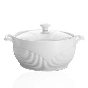 ceramic white soup casserole with handle and lid,mini round casserole