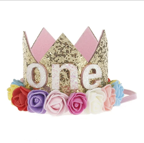 Children Happy Birthday Party Hats One Birthday Hat Princess Crown 1st 2nd 3rd Year Old Number Baby Kids Hair Accessory