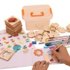 Children Wooden Drawing Board A Set Of Tools, Can Doodle, Fill, Draw Creative Templates Wholesale Educational Toys